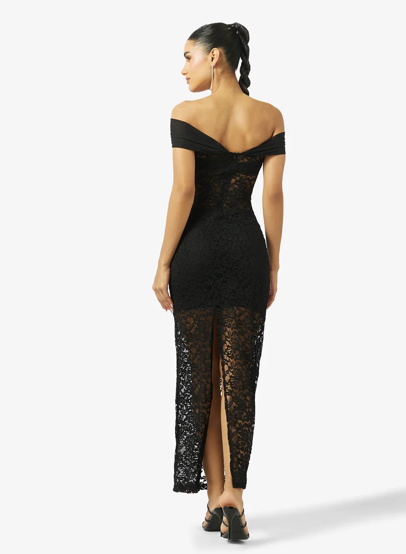 جينجر Off Shoulder Lace A Line Dress